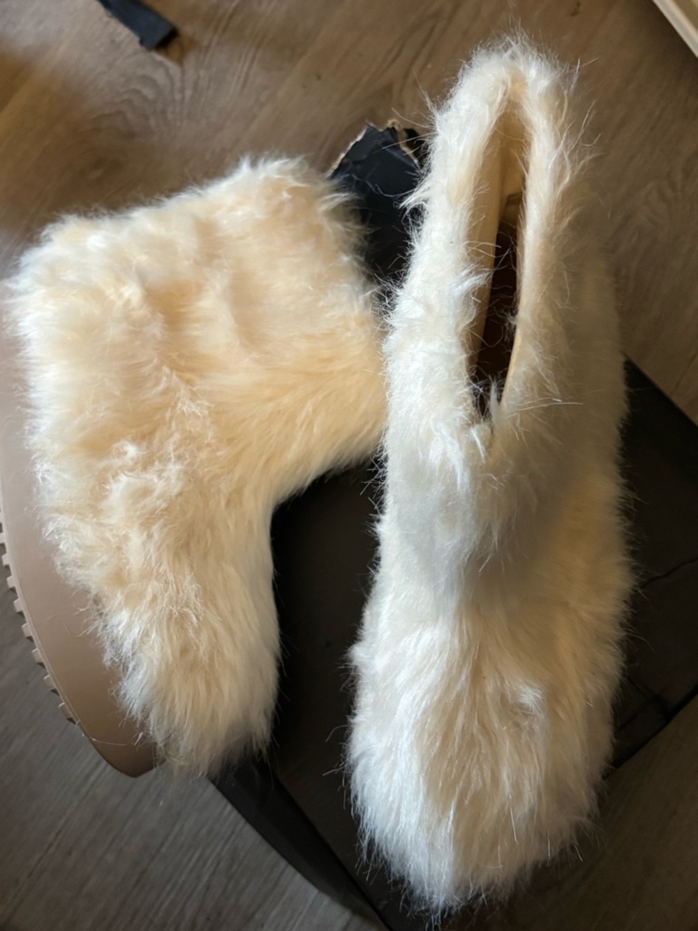 Plush Cream Faux Fur Ankle Booties - Women